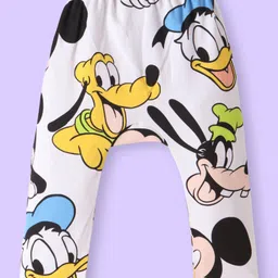 Babyhug Disney Interlock Knit Ankle Length Diaper Leggings with Mickey & Friends Graphics Pack of 3 - Red White & Light Blue image 3