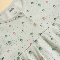 Pink Rabbit Single Jersey Knit Full Sleeves Frock with House Print - Light Green image 3