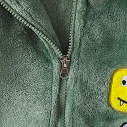 Kookie Kids Full Raglan Sleeves Front Open Hooded  Sweatjacket With Dino Patch Detailing - Grey image 4