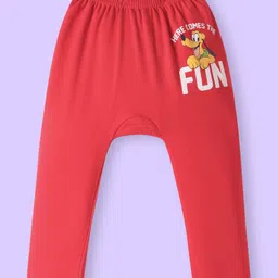 Babyhug Disney Interlock Knit Ankle Length Diaper Leggings with Mickey & Friends Graphics Pack of 3 - Red White & Light Blue image 4