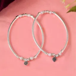 VOJ Stainless Steel Silver-Plated Artificial Beaded Anklets-image-7