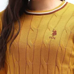 U.S. Polo Assn. Yellow Cotton Self Design Sweater image 5
