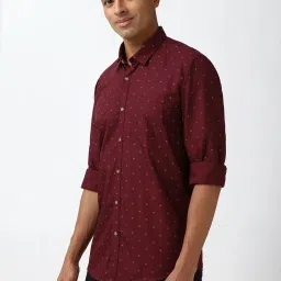 Peter England Maroon Cotton Slim Fit Printed Shirt image 3