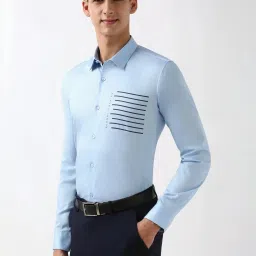 Peter England Blue Cotton Slim Fit Printed Shirt image 3