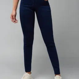 DOLCE CRUDO Dark Blue Mid Rise Stretchable Jeans-image-4