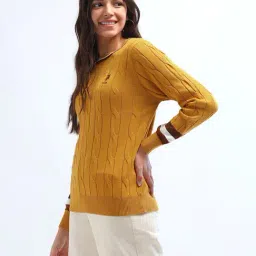 U.S. Polo Assn. Yellow Cotton Self Design Sweater image 3