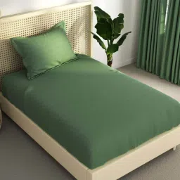 Bianca Hilton Moss 100% Cotton 210 TC Single Bedsheet with 1 Pillow Cover image 3