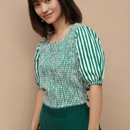 Colour Me by Melange Green Cotton Striped Top image 3