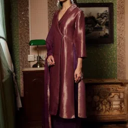 Ganga Fashions Imperial Purple Woven Kurta with Salwar and Dupatta image 3