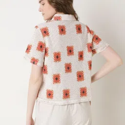 Vero Moda Beige & Orange Cotton Self Design Polo T-Shirt image 3