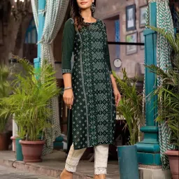 Juniper Green Printed Straight Kurta image 3