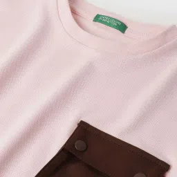 United Colors of Benetton Boys Pink Cotton Solid Tshirt image 3