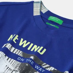 United Colors of Benetton Boys Blue Cotton Graphic Tshirt image 3