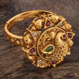 Kushal's Fashion Jewellery Ruby Green Gold Polished Antique Finger Ring for Women image 3