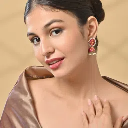 Fida Pink Bridal Kundan Jhumki Earrings for Women image 3