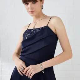 Latin Quarters Womens Navy Blue Sleeveless Solid Party Dress image 4