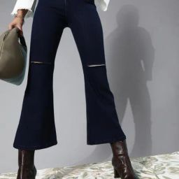 DOLCE CRUDO Navy Distressed Bootcut Jeans-picture-23