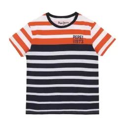 Pepe Jeans Kids Orange & Blue Cotton Striped T-Shirt-picture-28