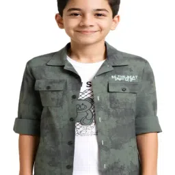 Cavio Boys Green Cotton Printed Shirt-image-21