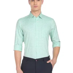 Arrow Light Green Cotton Regular Fit Checks Shirt-image-73
