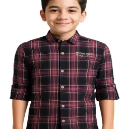 Cavio Boys Maroon Cotton Chequered Shirt-image-39