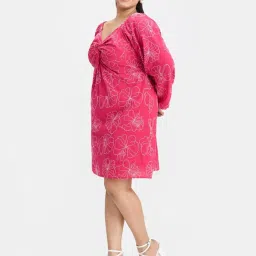 VIRGIO Pink Flared Fit Embroidered Dress image 3