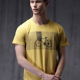 WROGN Mustard Yellow Printed Slim Fit Pure Cotton T-shirt-picture-30