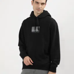 Calvin Klein Ck Black Cotton Relaxed Fit Solid Hooded Sweatshirt image 3