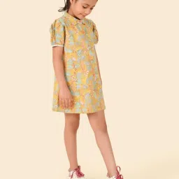 Fabindia Girls Yellow Cotton Hand Block Printed Dress image 3