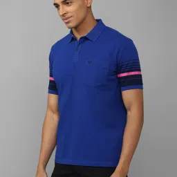 allen solly Men Blue Patterned Polo Neck T-shirt image 3