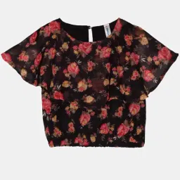 Kiddopanti Kids Navy & Pink Floral Print Top-image-11