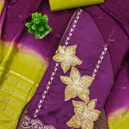 KALINI Women Purple Embellished Silk Blend Unstitched Dress Material-image-65