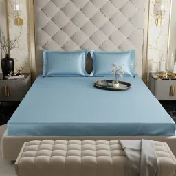 Stoa Paris Blue 300 TC Polyester Double Fitted Sheet with 2 Pillow Covers image 3