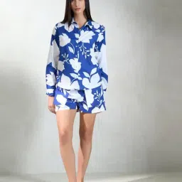 VIRGIO Blue Relaxed Fit Floral Shorts image 4