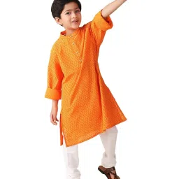 Fabindia Kids Orange Printed Full Sleeves Kurta image 3