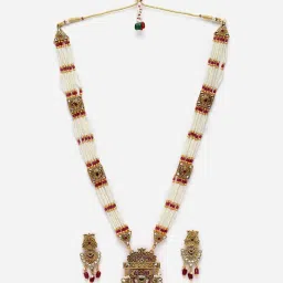 Zeneme Gold Plated Stone Studded Beaded Jewellery Set image 3