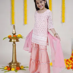 Kiddopanti Girls Light Pink Embellished Kurta, Sharara with Dupatta image 3