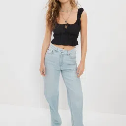 American Eagle Black Cotton Regular Fit Embroidered Top image 3