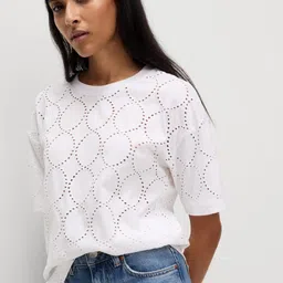 Marks & Spencer Women Printed Drop-Shoulder Sleeves Pockets T-shirt image 1