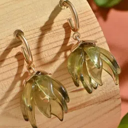 ToniQ Green Translucent Drop Earrings-image-0