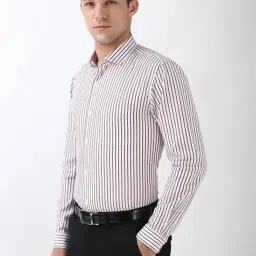 Peter England White Regular Fit Striped Shirt image 3