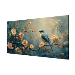 999Store Teal Canvas Bird On Blossom Painting image 3
