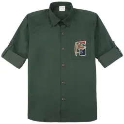 Cavio Boys DarkGreen Cotton Comfort Fit Shirt-image-0
