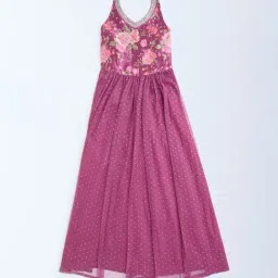 Utsa Kids by Westside Dusty Rose Floral Pattern Halter-Neck Dress-image-8