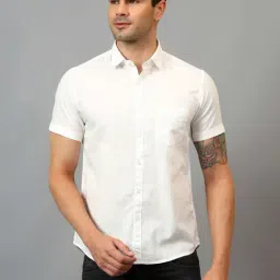 Cantabil White Regular Fit Cotton Linen Shirt-image-8