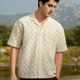 Campus Sutra White Loose Fit Self Pattern Shirt-image-86