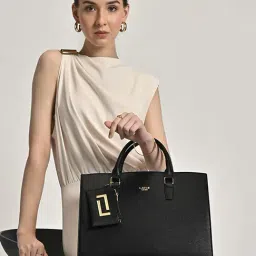 LAVIE LUXE Black Textured Large Laptop Satchel Handbag with Pouch-image-65