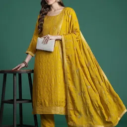 Indo Era Women Ethnic Motifs Regular Thread Work Kurta with Trousers & With Dupatta image 4