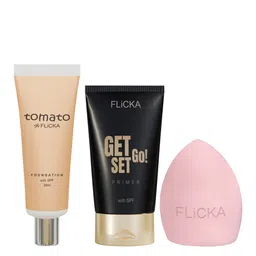 FLiCKA 3Pcs Makeup Combo - Tomato Foundation & Get Set Go Primer with Beauty Blender-picture-26