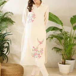 Indo Era Women Ethnic Motifs Embroidered Regular Thread Work Pure Cotton Kurta with Trousers-picture-34